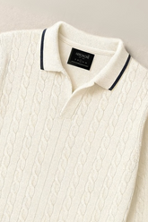 Wool Cable Knit Polo Sweater - Ivory